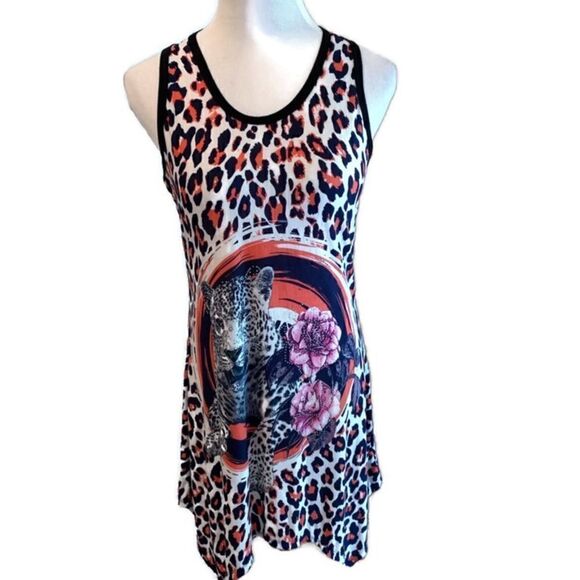 Leopard, Roses, Lace and Rhinestone Dress Sz L - Picture 1 of 6